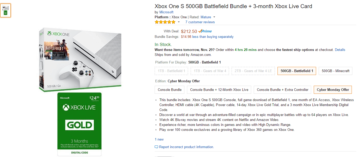 Cyber Monday deal on Xbox One S