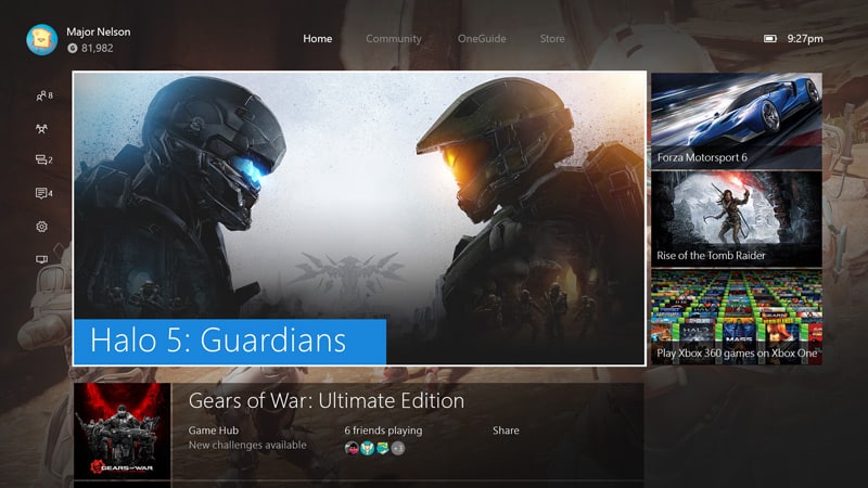 The Xbox One dashboard.