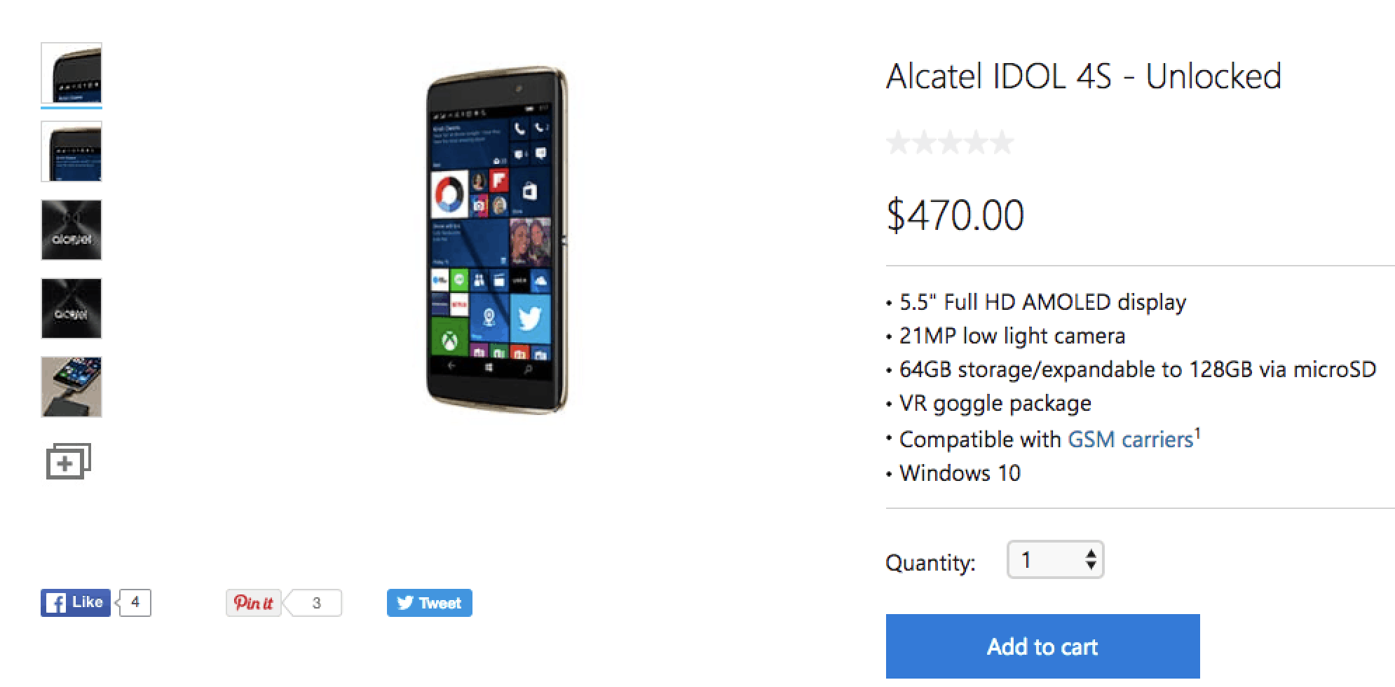 Microsoft Store Is Now Selling Unlocked Alcatel Idol 4S Windows Phones - Alcatel Idol 4S Us Microsoft Store Alcatel Idol 4S US Microsoft Store