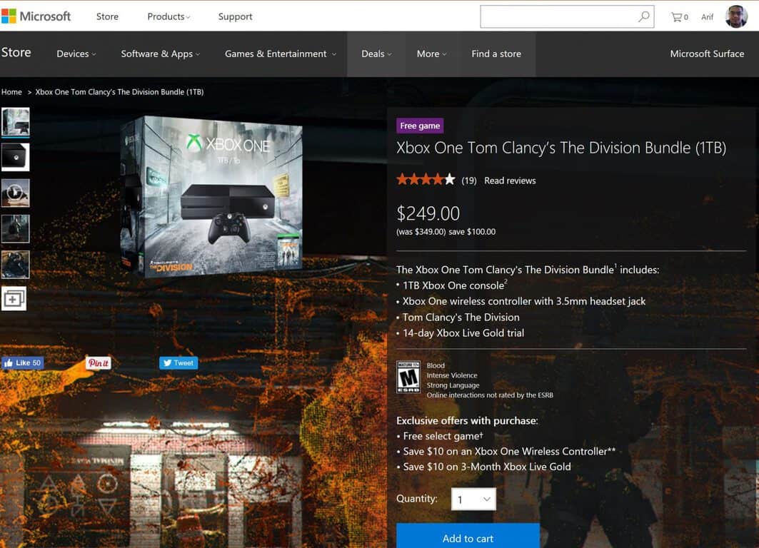 Deal: Save $100 On The 1 Tb Xbox One Tom Clancy’s The Division Bundle Today! - Capture Deal: Save $100 on the 1 TB Xbox One Tom Clancy’s The Division Bundle today! - OnMSFT.com - January 24, 2017