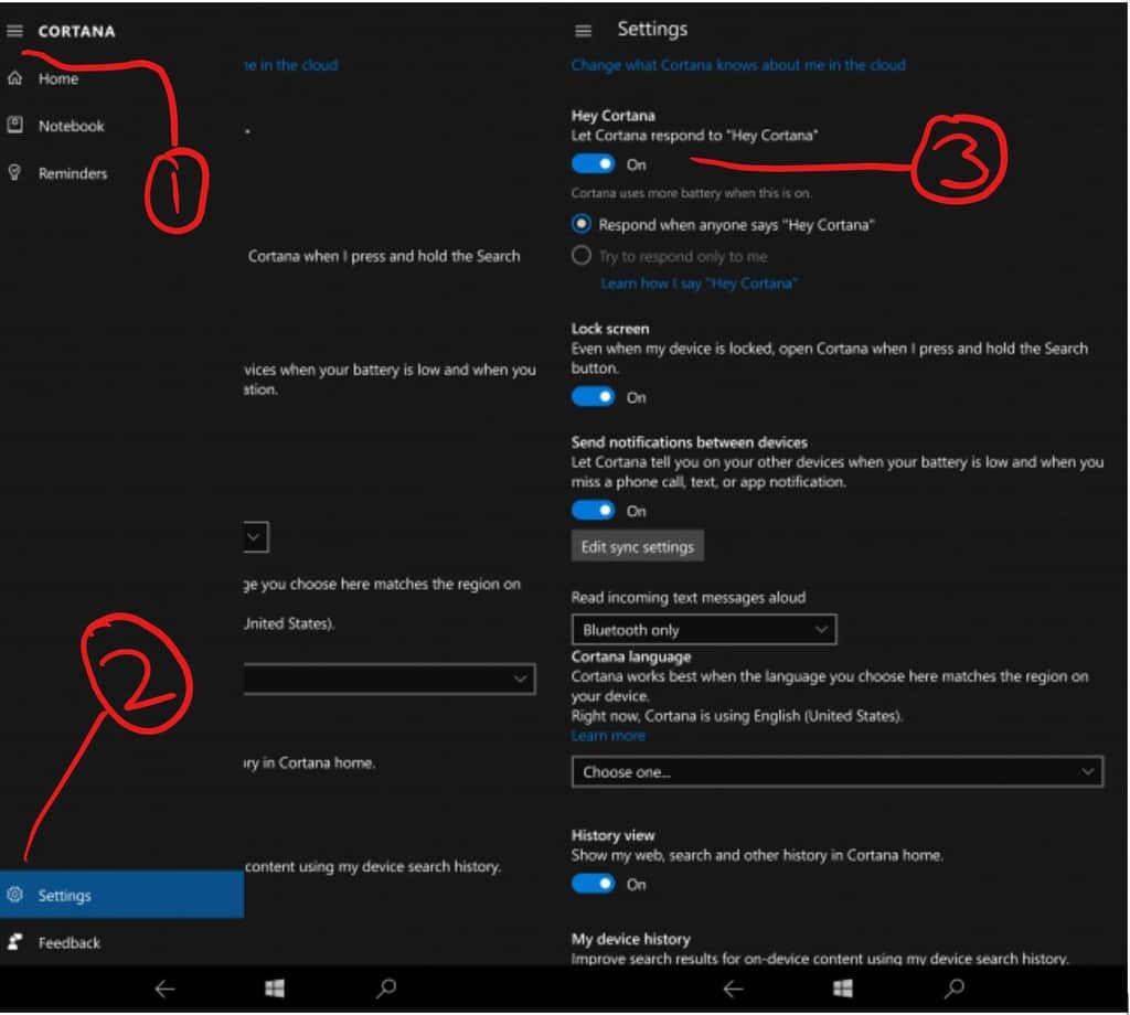 Cortana Settings