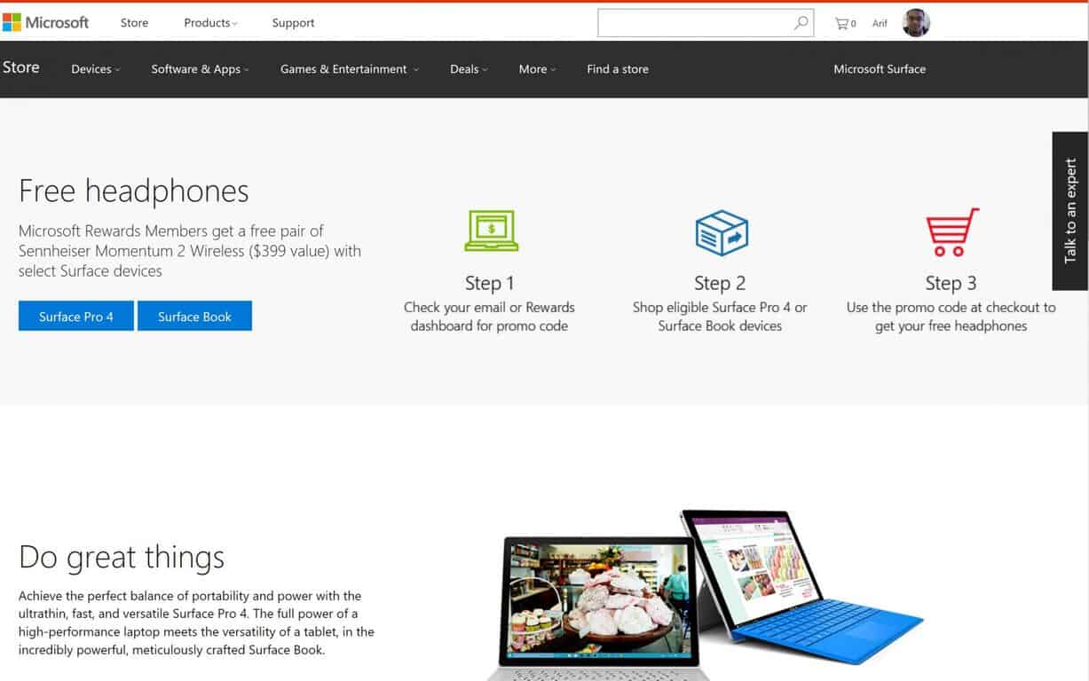 Microsoft Rewards Members: Buy Select Surface Devices, Get A Free Pair Of Sennheiser Momentum Headphones - Free Headphones Microsoft Rewards members: buy select Surface devices, get a free pair of Sennheiser Momentum headphones - OnMSFT.com - January 23, 2017