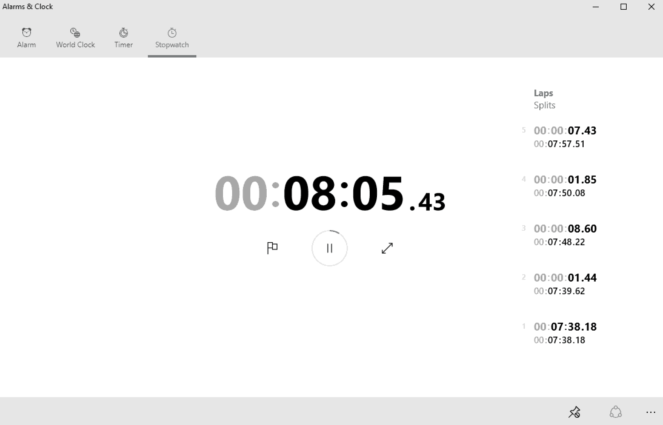 Windows 10 Alarms and Clocks Stopwatch