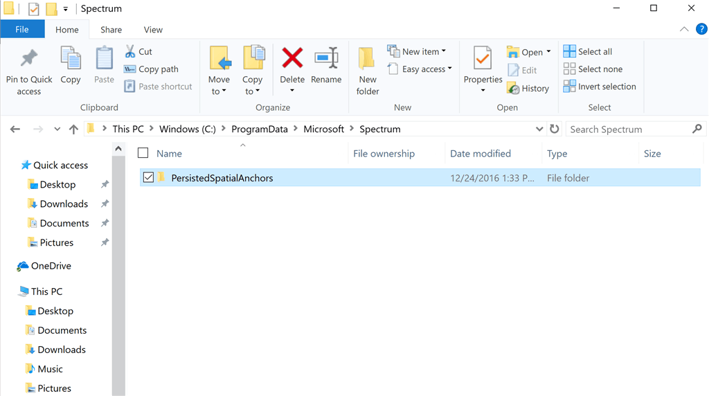 Windows 10 build 15007 PersistedSpatialAnchors folder