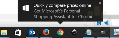 chrome Windows 10 Personal shopping assistant notification