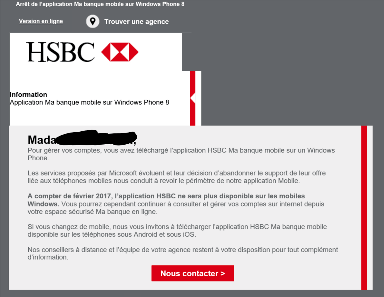 HSBC France Windows phone app