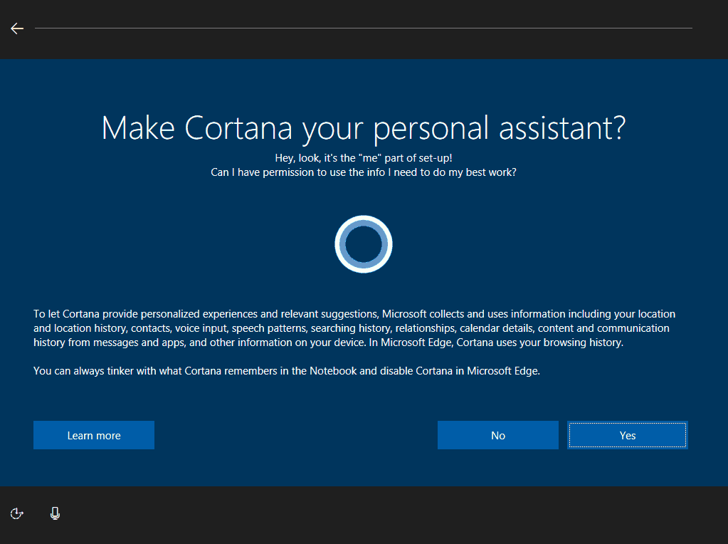 Microsoft, Cortana, OOBE