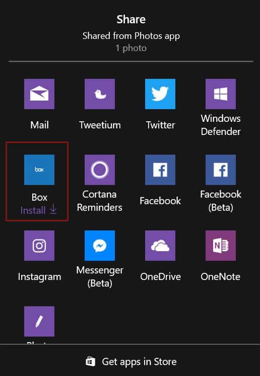 Ads in the Share menu Windows 10 creator's update