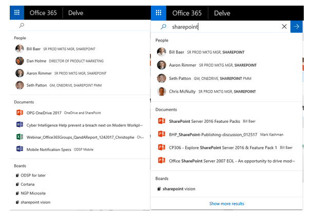 Office Delve search results