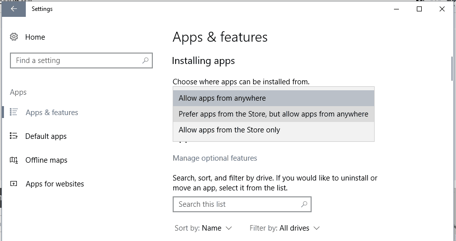 Windows 10 App Store Settings