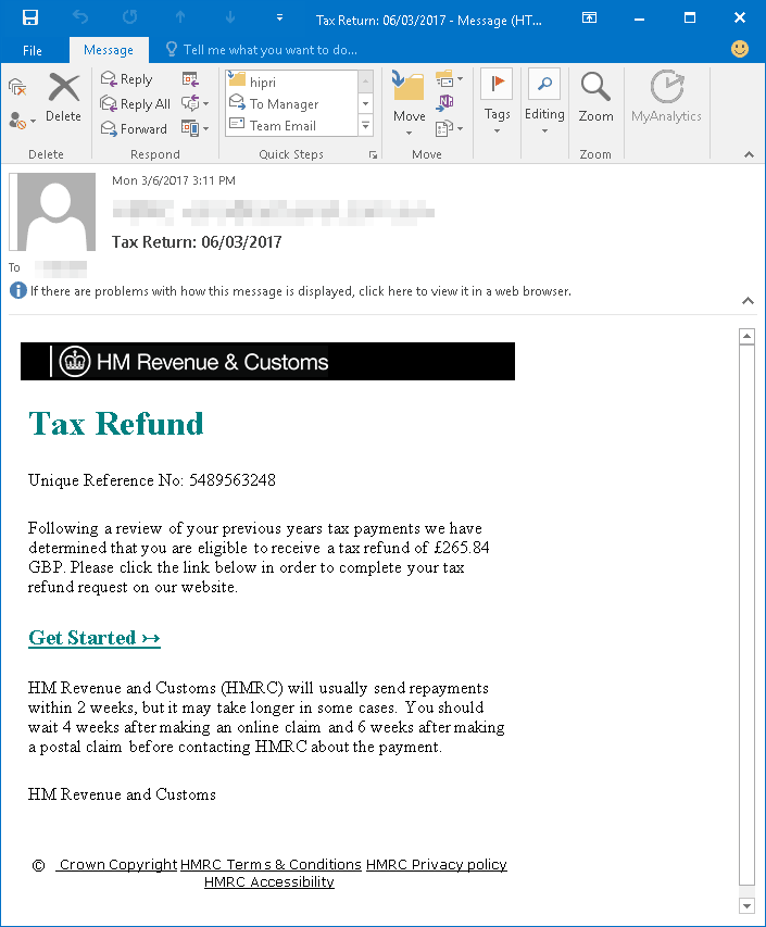 A phisisng email