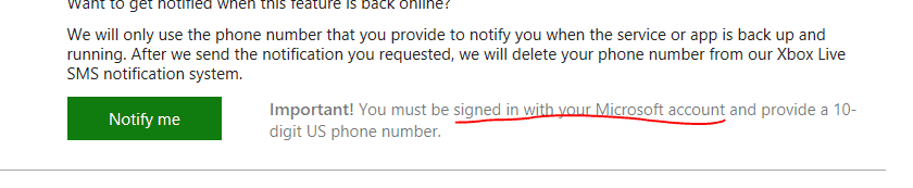 Xbox Status page notifications