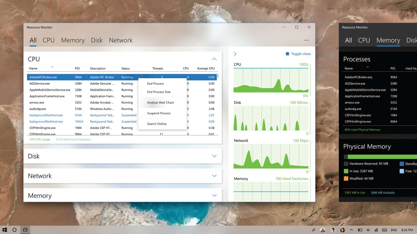 Resource Monitor using Windows 10's Fluent Design