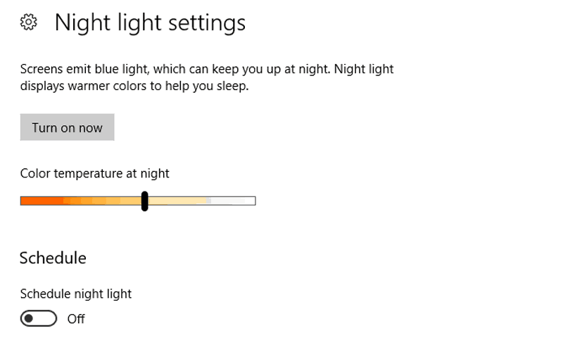 Windows 10 night light settings
