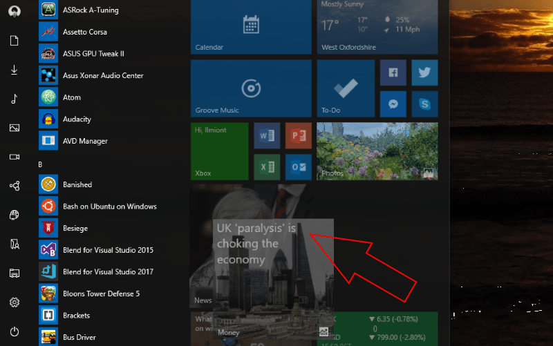 Screenshot showing creating a live folder on Windows 10