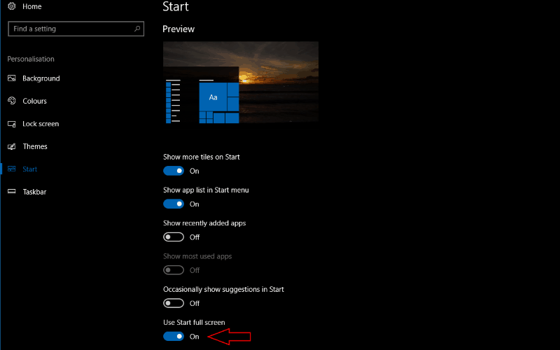 how to enable the full screen start menu in windows 10 onmsft com