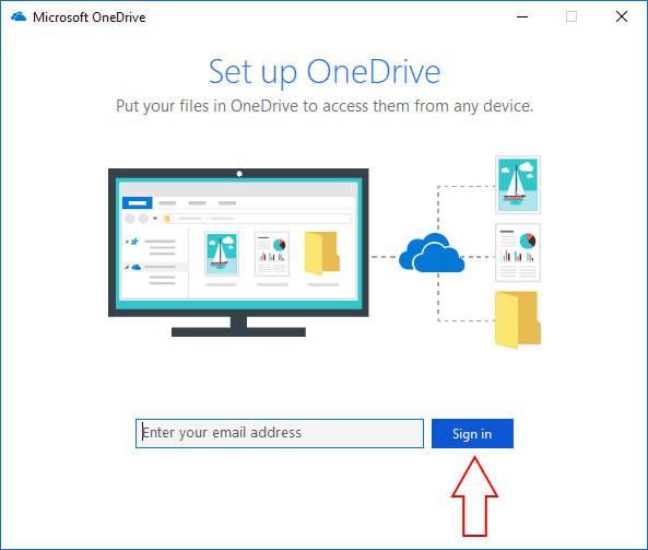 Screenshot of the Windows 10 OneDrive "Add account" screen