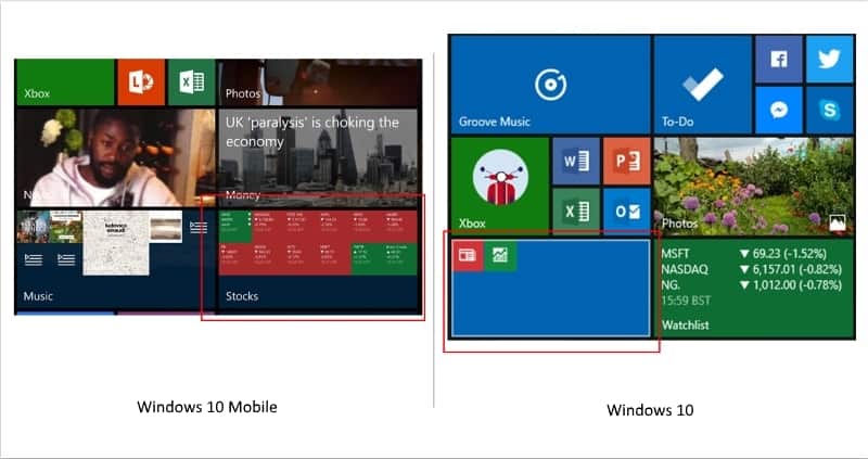 Comparison of Live Folders on Windows 10 and Windows 10 Mobile