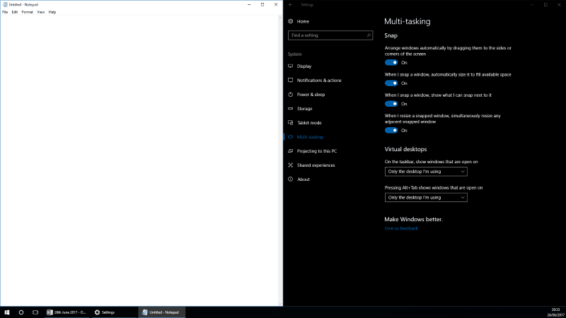 Screenshot of Windows 10 Snap with automatic sizing