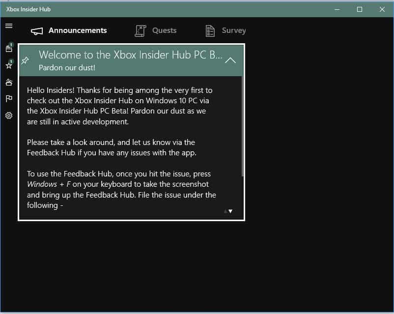 Xbox Insider App on Windows 10