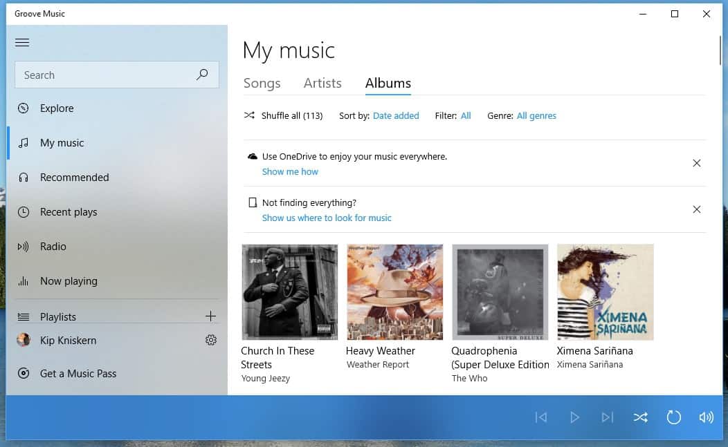 Groove Music Fluent Design