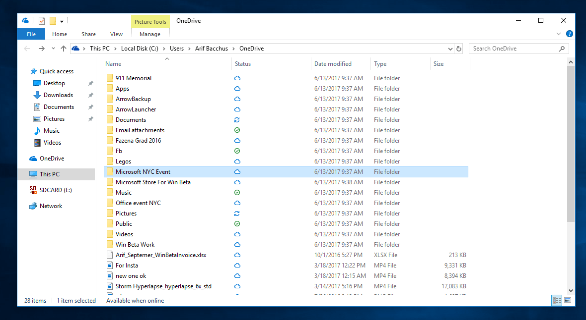 OneDrive Files on Demand in File Explorer