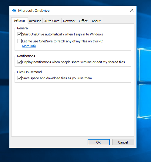 OneDrive Settings