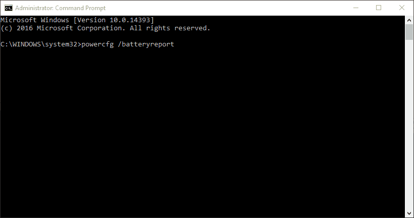 Screenshot of cmd battery-report command