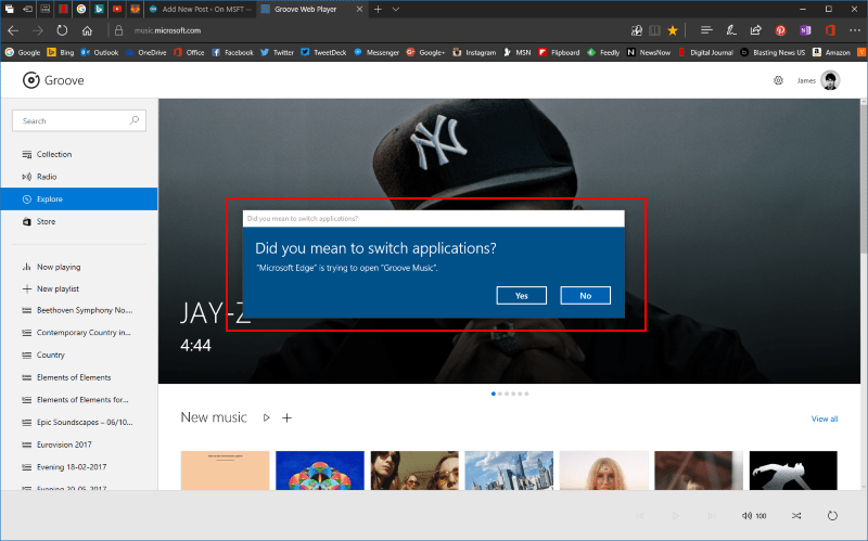 Screenshot of Apps for Websites prompt in Edge