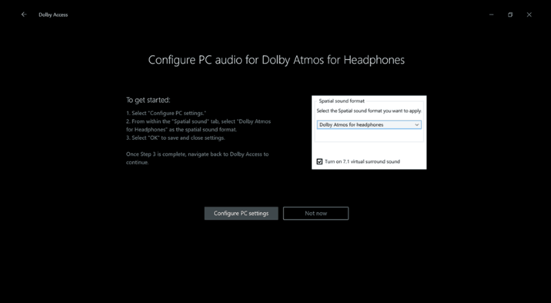 Screenshot of Windows 10 Dolby Atmos settings