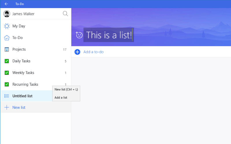 Screenshot of Microsoft To-Do