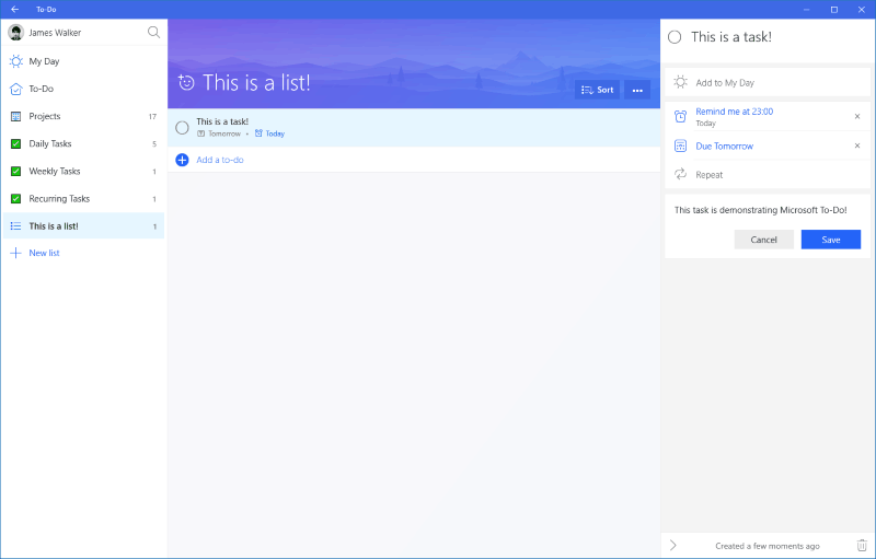 Screenshot of Microsoft To-Do