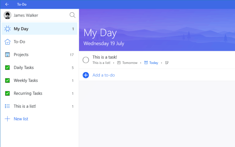 Screenshot of Microsoft To-Do