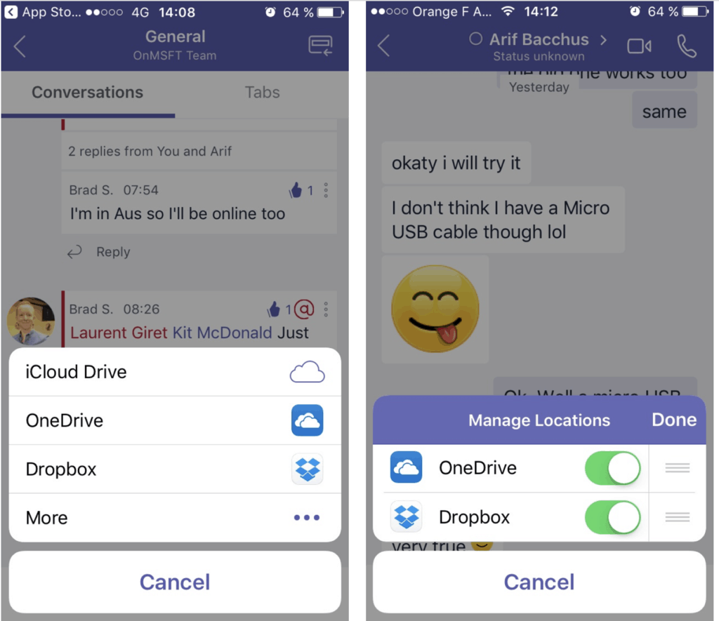 Microsoft teams updated on ios and android with new cloud storage options, additional languages and more - onmsft. Com - july 4, 2017
