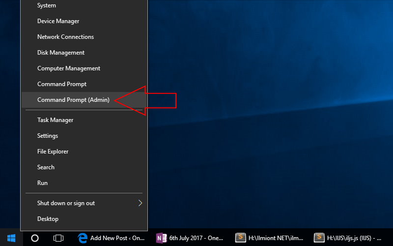 Screenshot of Win+X Command Prompt option