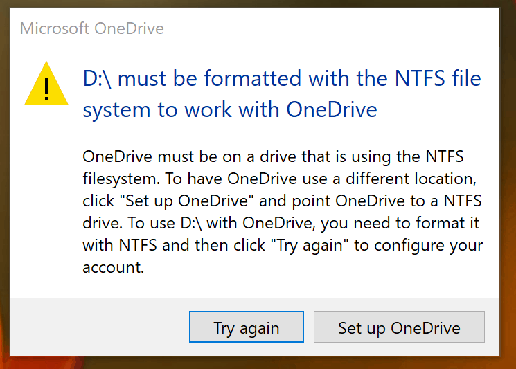 OneDrive-Warnung