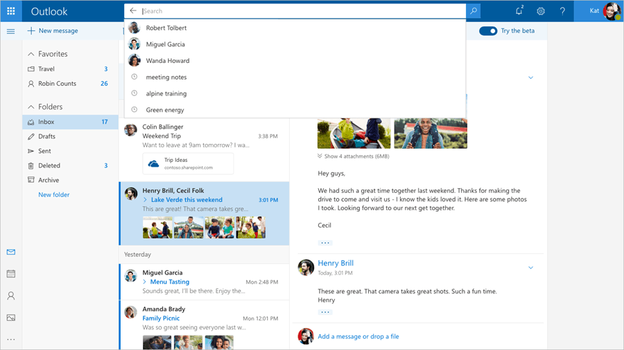 Microsoft begins beta testing a new, faster Outlook.com - OnMSFT.com - August 8, 2017