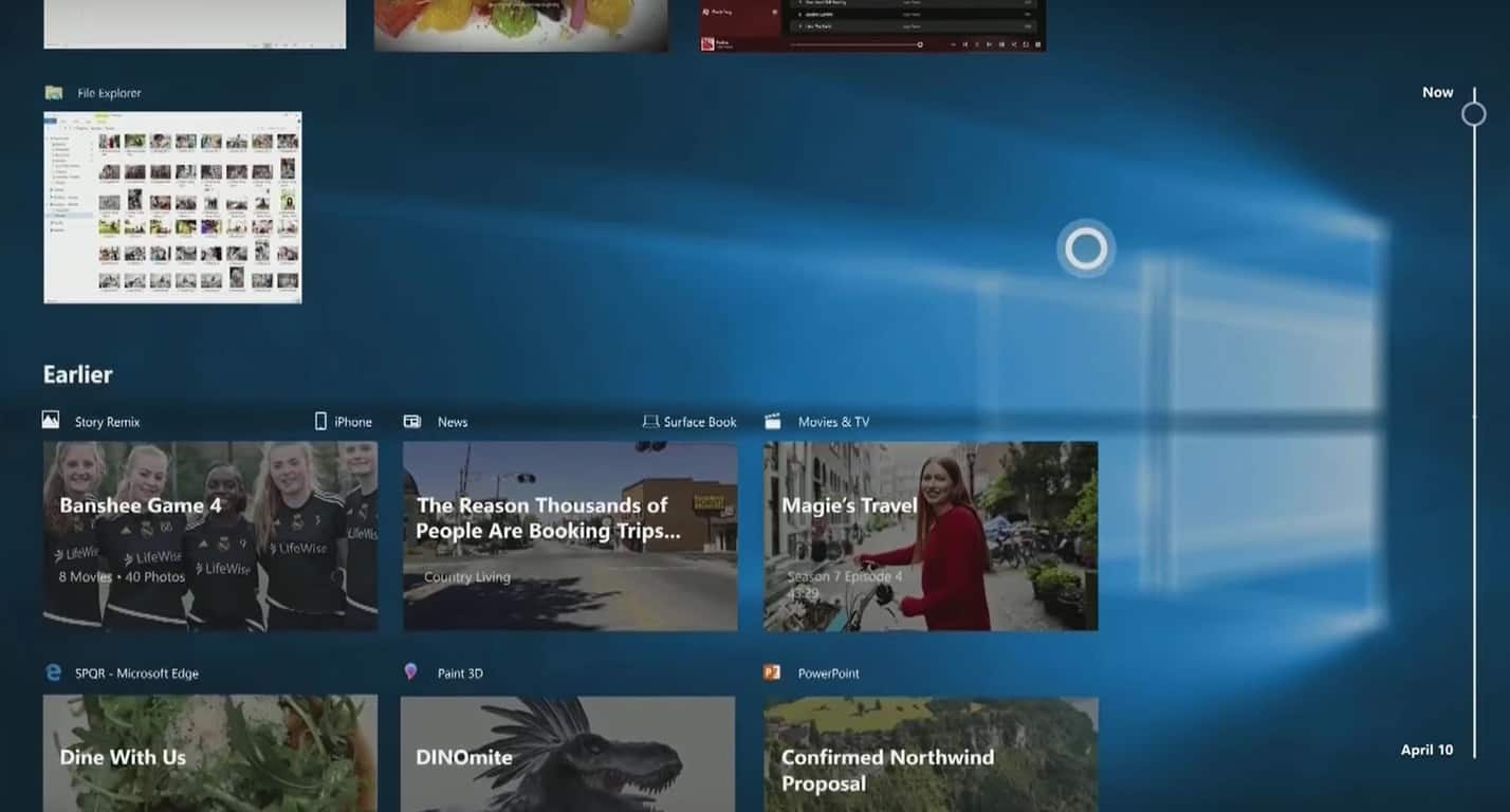 timeline2 Microsoft, Windows 10