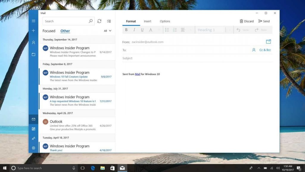 More shots of Windows 10 Fluent Design makeover for Mail and Calendar apps - OnMSFT.com - October 19, 2017