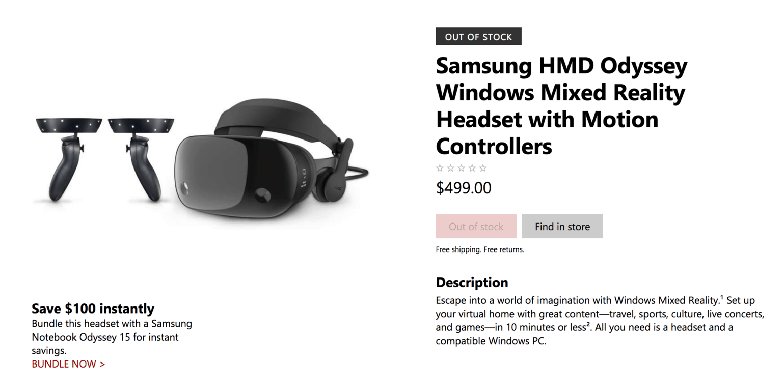 samsungs high end windows mixed reality headset went on sale today microsoft store out of stock