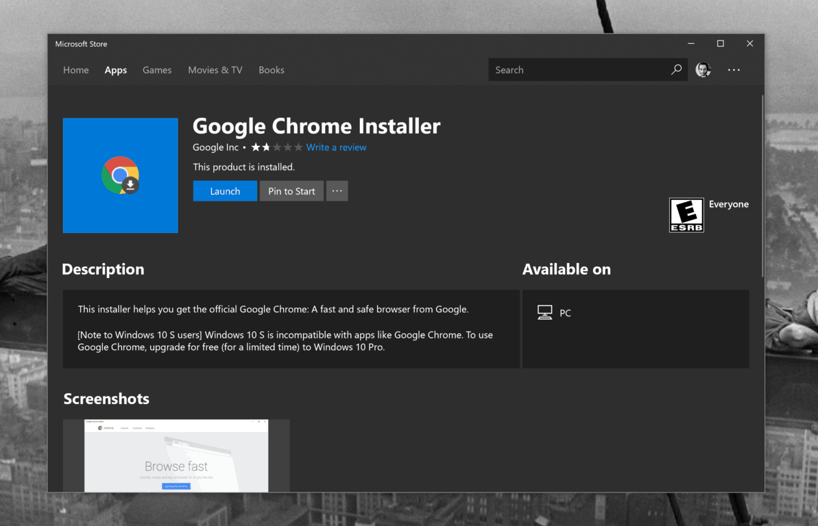 Microsoft welcomes google to build a compliant browser app as it removes chrome installer from windows store - onmsft. Com - december 20, 2017