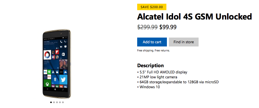 The Alcatel Idol 4S without VR headset can now be yours for just $99 on the Microsoft Store - OnMSFT.com - January 10, 2018