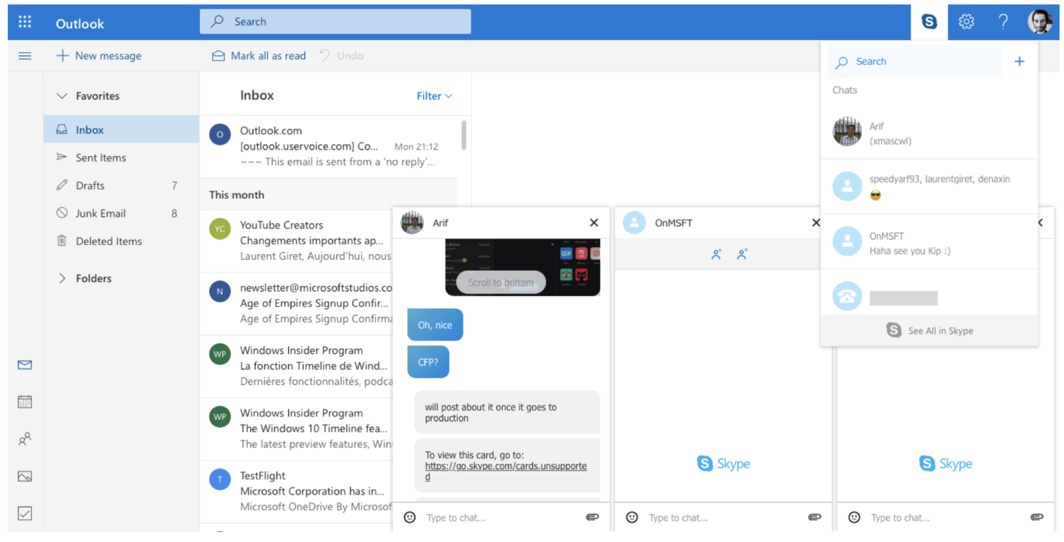 Outlook.com beta welcomes back Skype integration - OnMSFT.com - January 23, 2018