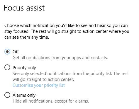 Windows 10 Focus Assist