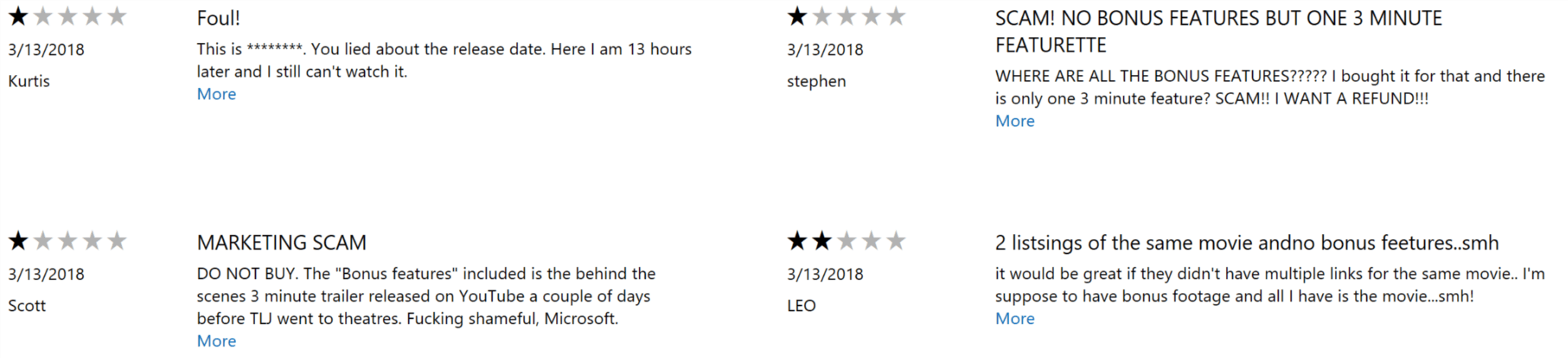 The Last Jedi reviews in the Microsoft Store