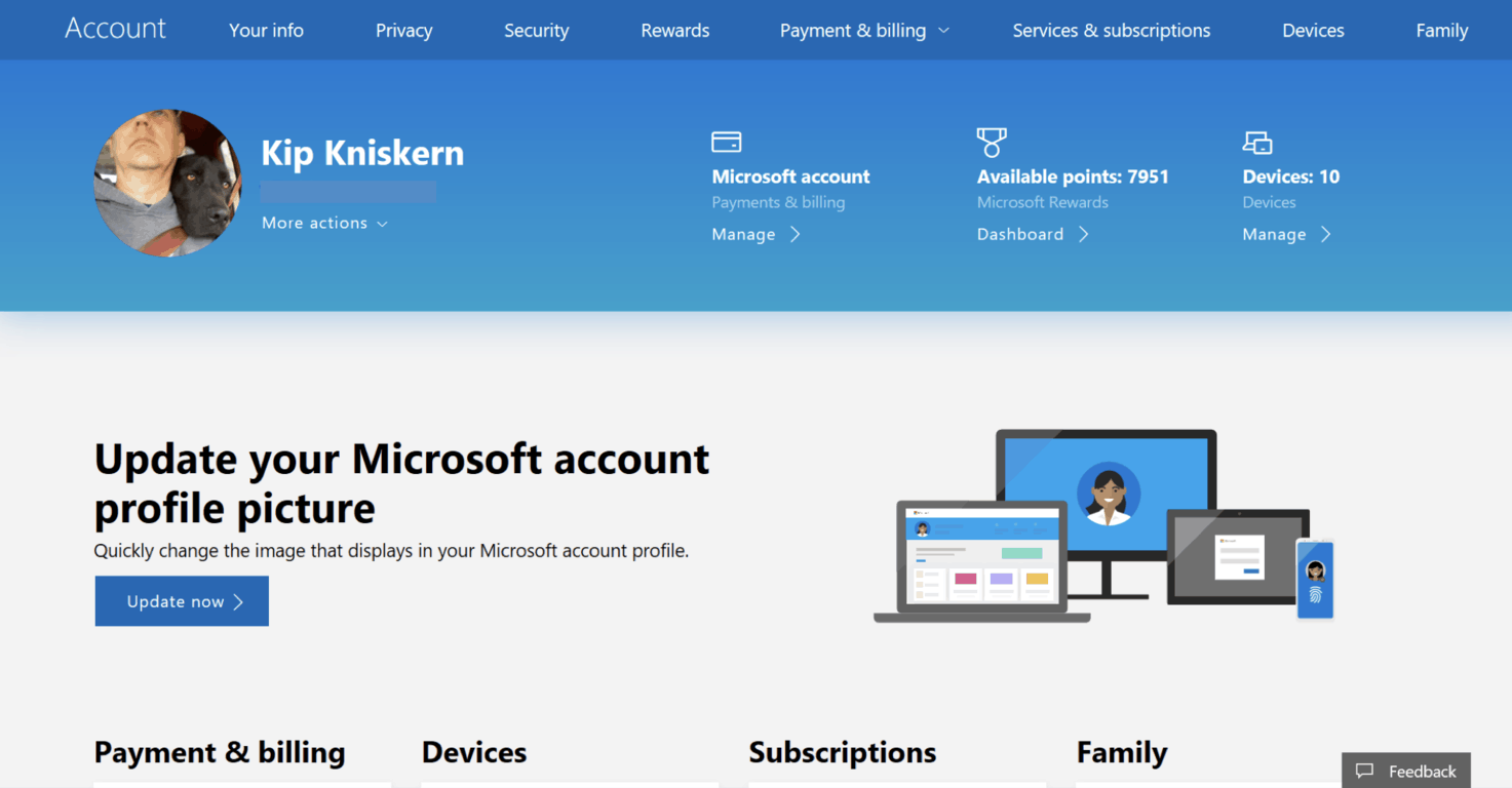 Microsoft teases a Fluent Design makeover for its Microsoft account online dashboard - OnMSFT.com - April 13, 2018