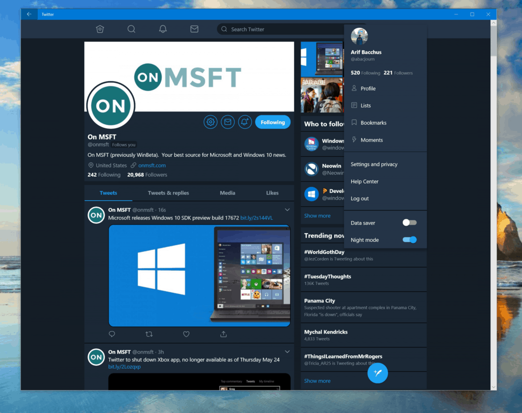 Windows 10 Twitter PWA gets dark mode and more improvements with latest update - OnMSFT.com - May 22, 2018