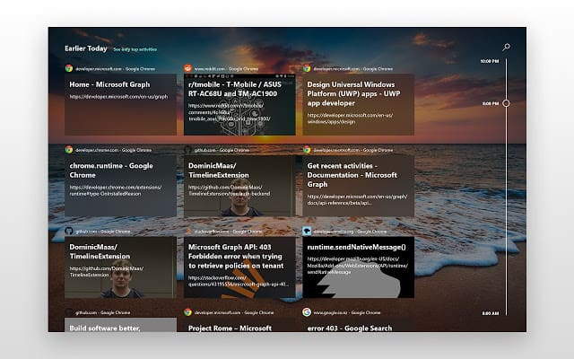 Windows 10 Timeline extension for Google Chrome