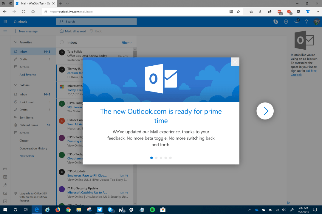 Redesigned Outlook.com adds Dark Mode option, gets ready to drop beta tag - OnMSFT.com - July 25, 2018