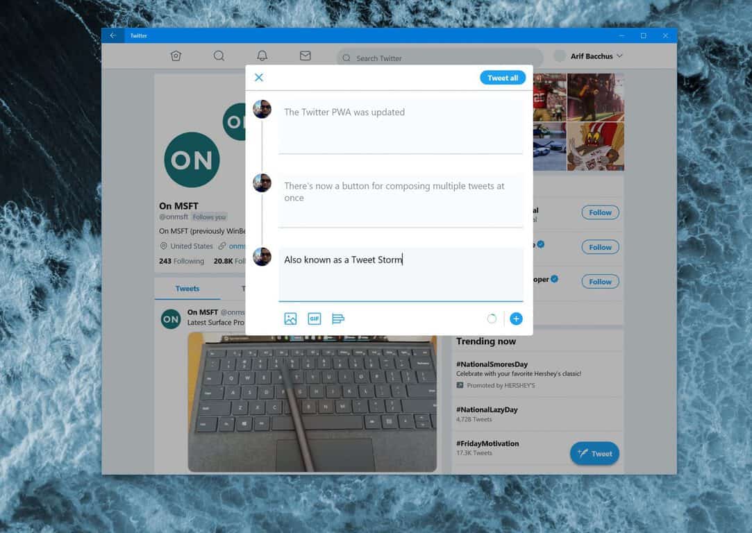 Twitter PWA on Windows 10 picks up the ability to send multiple tweets with one click - OnMSFT.com - August 10, 2018